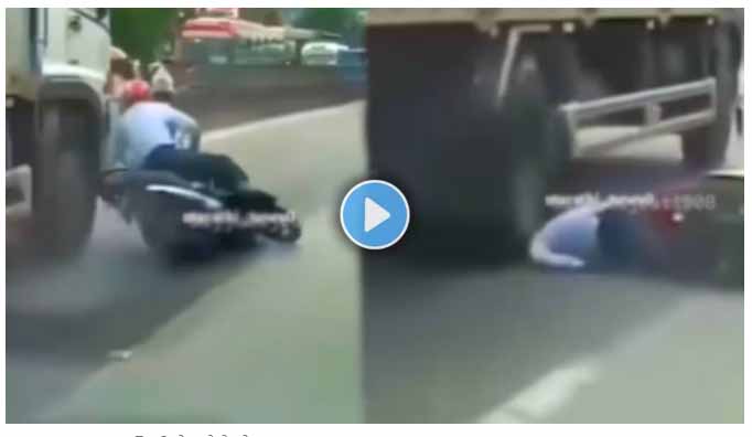 viral-video-the-bike-was-slipped-man-went-under-the-truck-sap